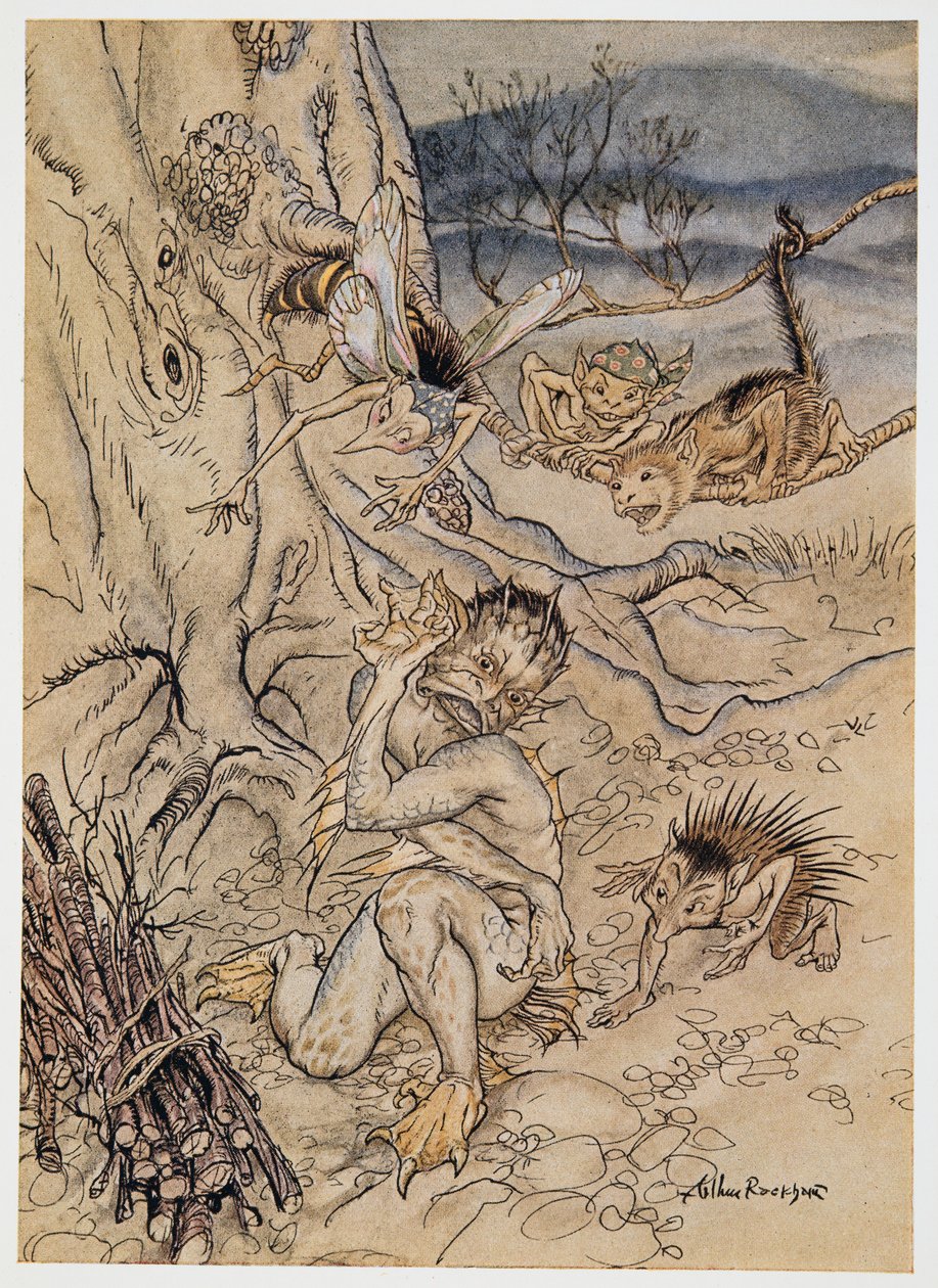 For hver bagatel bliver de sat over mig, illustration fra William Shakespeares The Tempest, pub. 1926 af Arthur Rackham