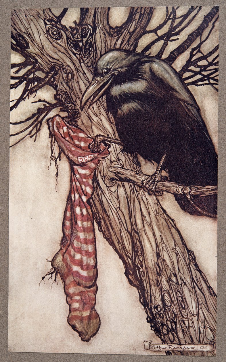 I årevis havde han stille og roligt fyldt sine strømper, fra Peter Pan i Kensington Gardens af J M Barrie (1860 - 1937), pub. 1906 af Arthur Rackham