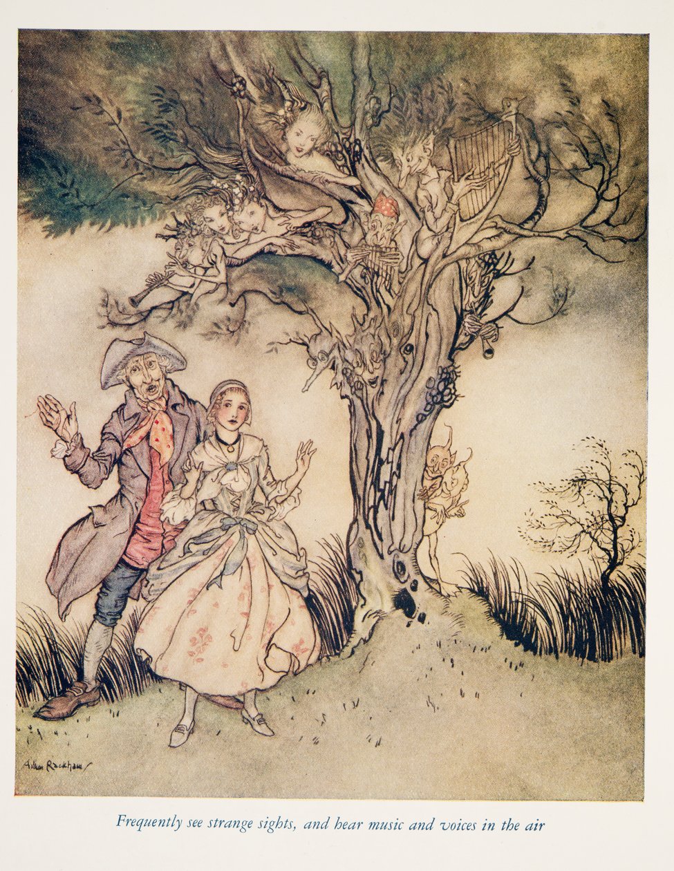 Se ofte mærkelige seværdigheder, og hør musik og stemmer i luften .. fra The Legend of Sleepy Hollow af Washington Irving (1783 - 1859), pub. 1928 af Arthur Rackham