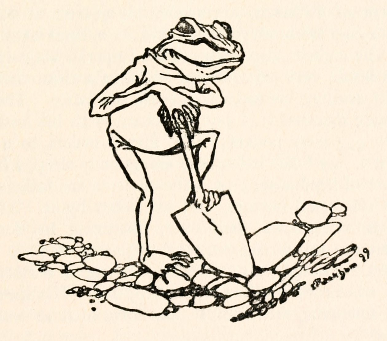Frø med en spade fra Gullivers Travels af Jonathan Swift af Arthur Rackham