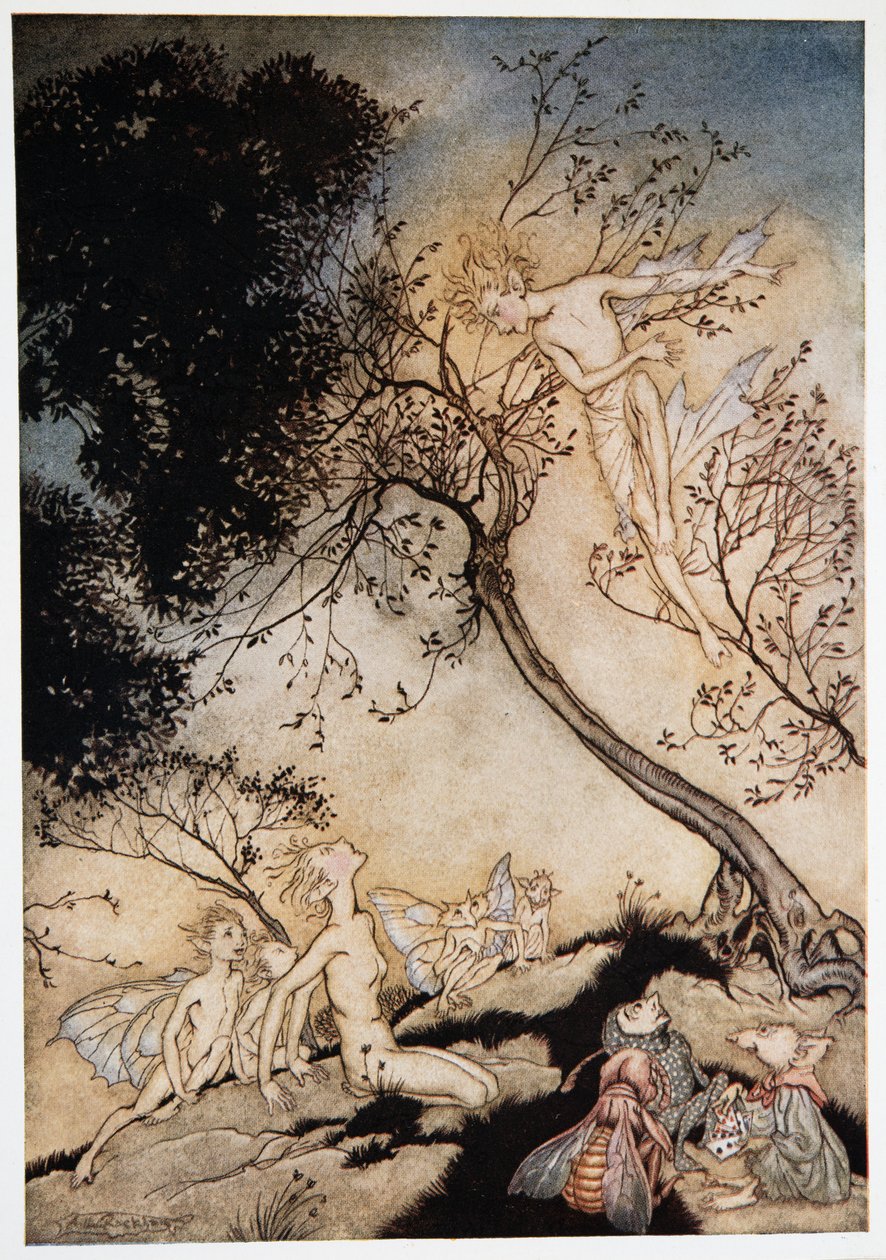 Bring rabblen, Oer, som jeg giver dig magt, her til dette sted, Frontispice fra William Shakespeares The Tempest, pub. 1926 af Arthur Rackham