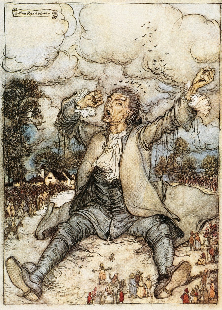 Gulliver vågner i Lilliput, Illustration fra Gulliver