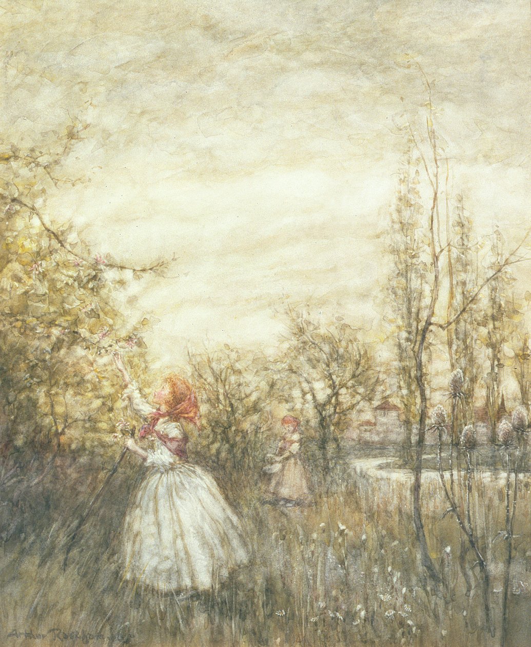 Honeysuckle, 1905 (wc forhøjet med hvid og stopper ud på papir) af Arthur Rackham