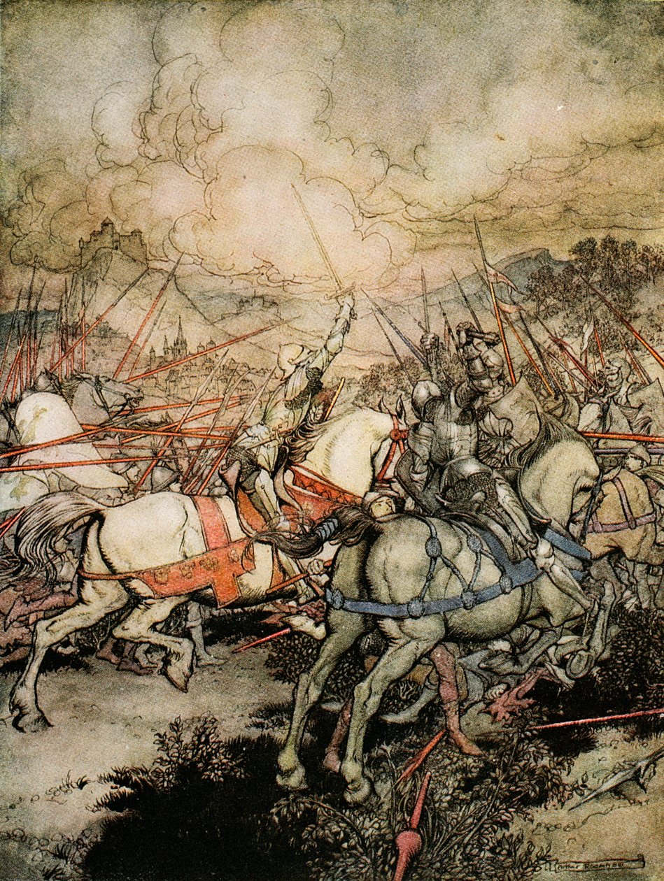 Hvordan Arthur trak sit sværd, Excalibur, for første gang, illustration fra 