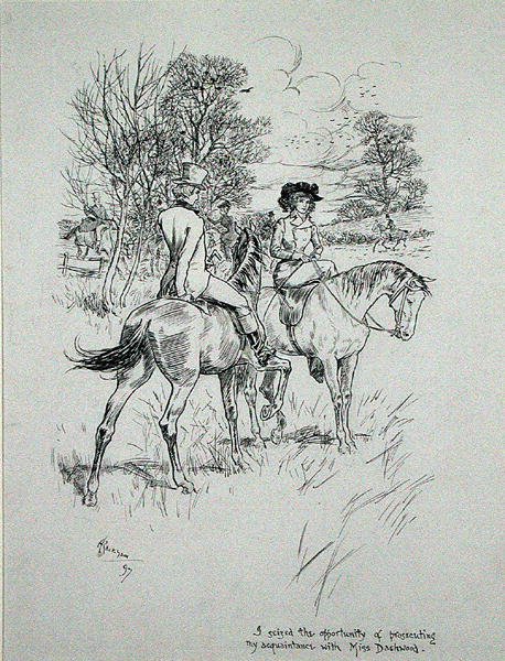"Jeg benyttede lejligheden til at fortsætte mit bekendtskab med Miss Dashwood", illustration fra "The Irish Dragoon" af Charles O