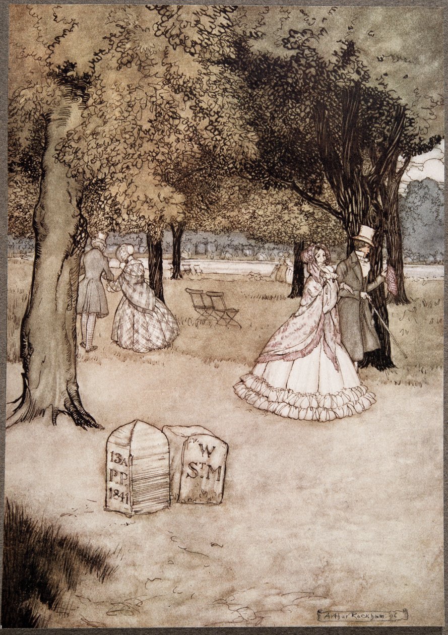Jeg tror, at det mest rørende syn i Gardens er de to gravsten af Walter Stephen Matthews og Phoebe Phelps .., fra Peter Pan i Kensington Gardens af J M Barrie (1860 - 1937), pub. af Arthur Rackham