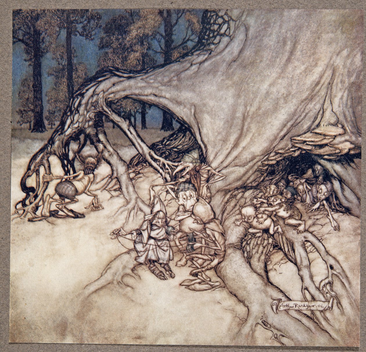 Hvis de dårlige blandt feerne tilfældigvis er ude, fra Peter Pan i Kensington Gardens af J M Barrie (1860 - 1937), pub. 1906 af Arthur Rackham
