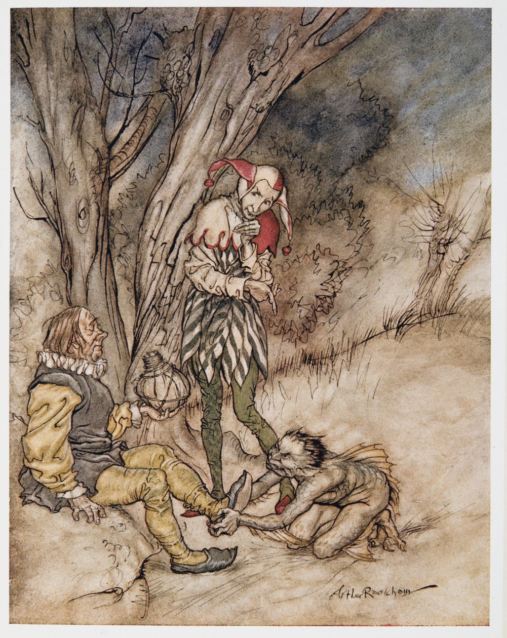 Ill kiss they foot: Ill sværger mig selv emnet, illustration fra William Shakespeares The Tempest, pub. 1926 af Arthur Rackham