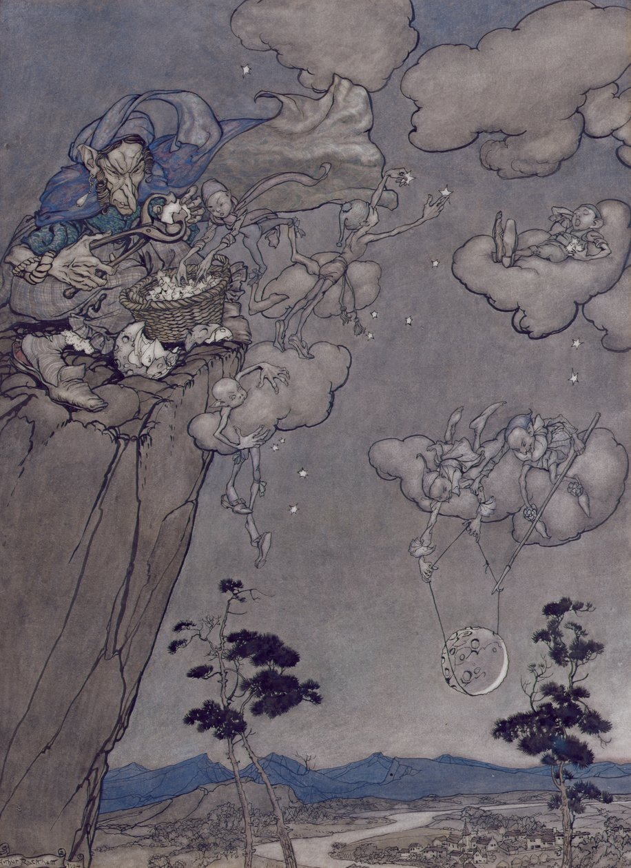 Illustration fra Rip Van Winkle af Washington Irving (1783-1859) 1904 (pen & blæk med wc på papir) af Arthur Rackham