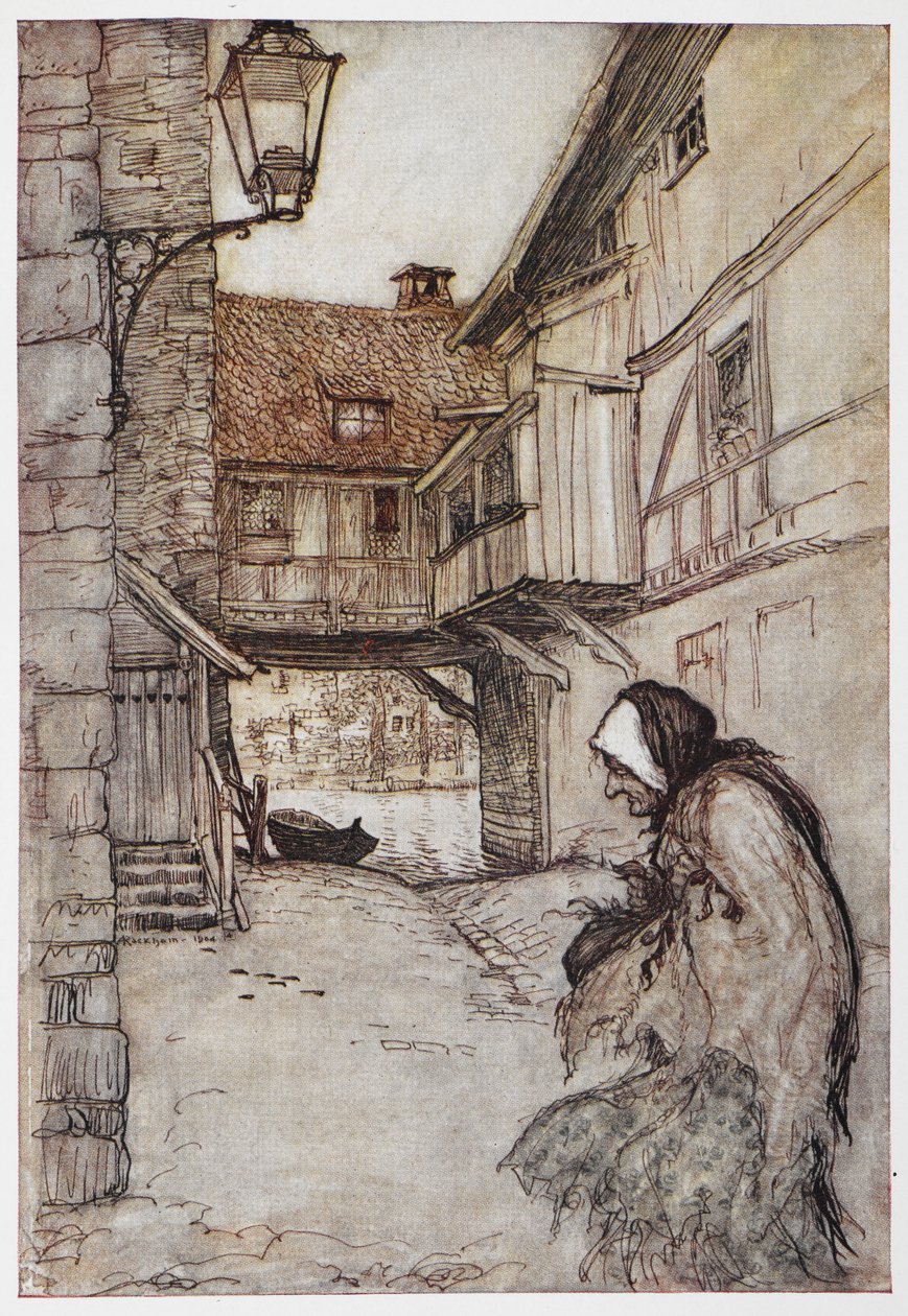 Illustration fra Halmen, kullet og Bønnen. af Arthur Rackham
