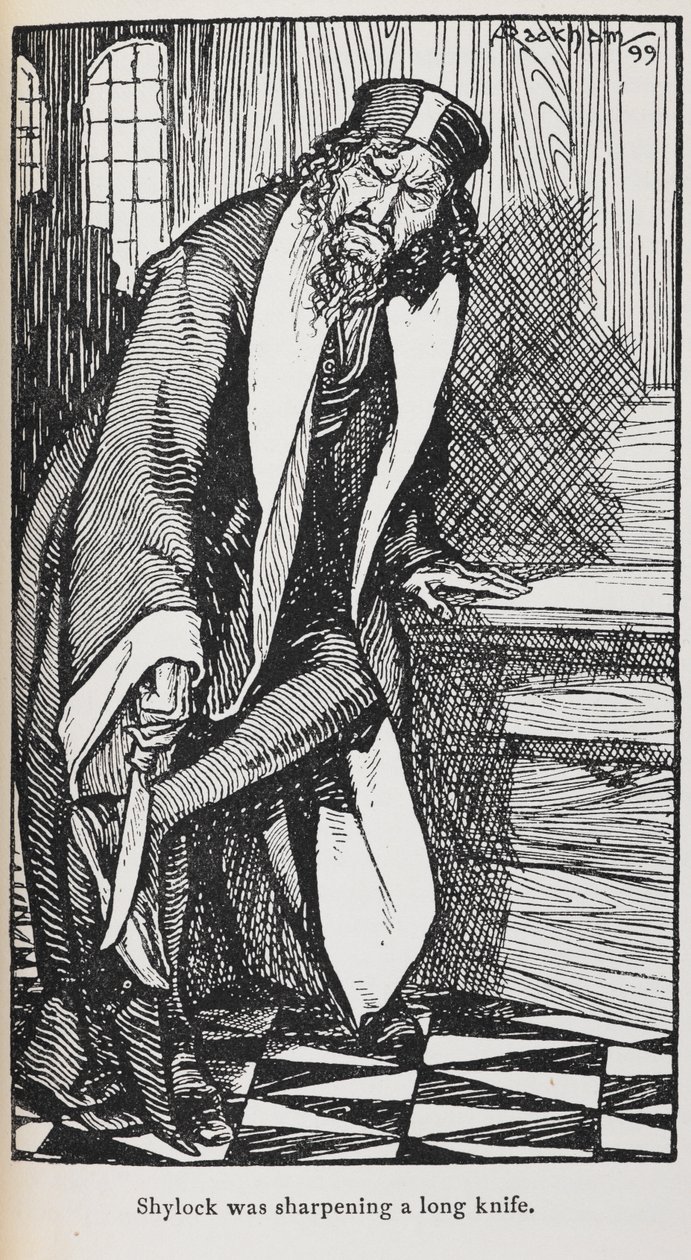 Illustration af Shylock fra The Merchant of Venice af Arthur Rackham