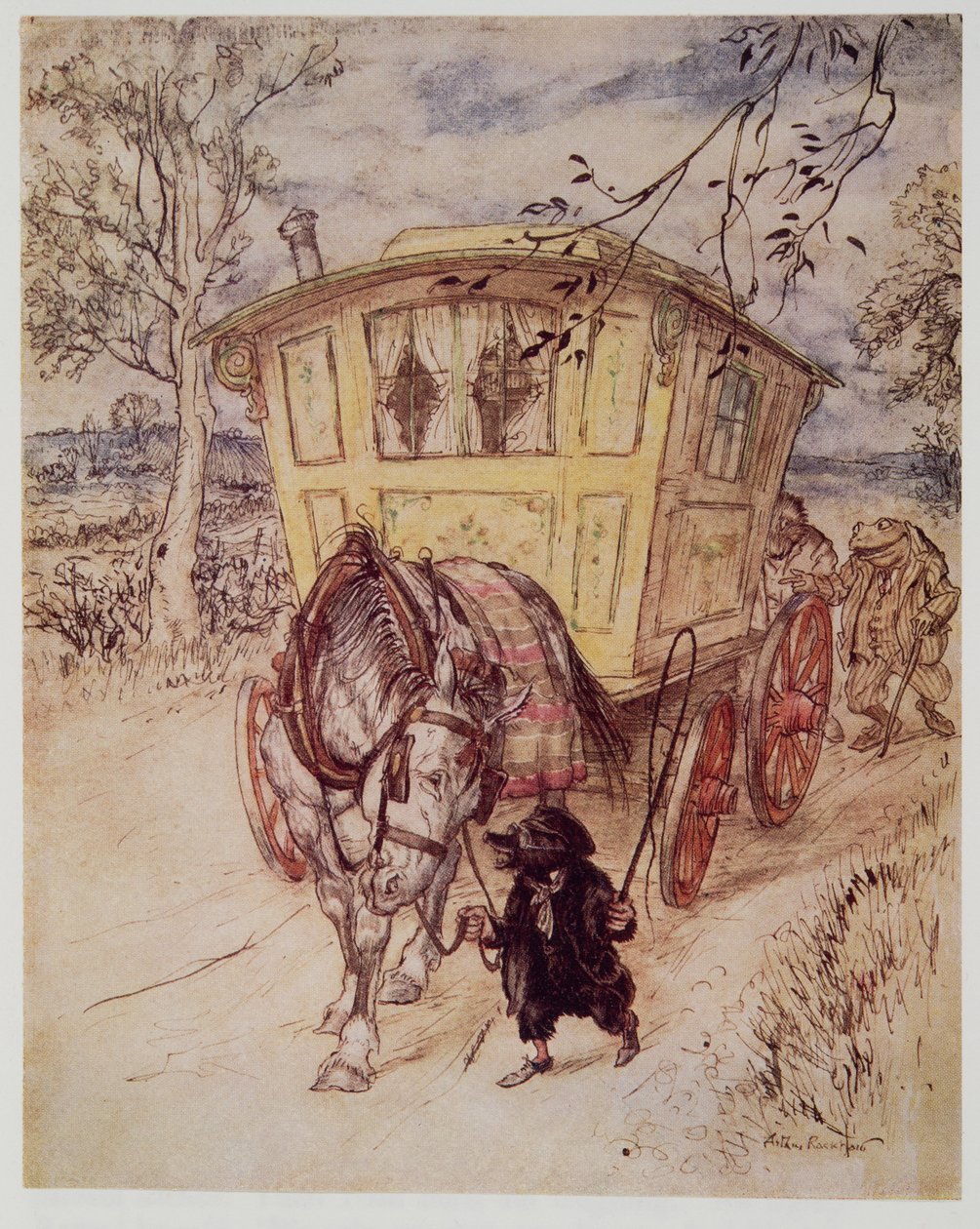 Det var en gylden eftermiddag, og lugten af det støv, de sparkede op, var rig og tilfredsstillende, fra Wind in the Willows af Kenneth Grahame (1859 - 1932), pub. 1940 af Arthur Rackham
