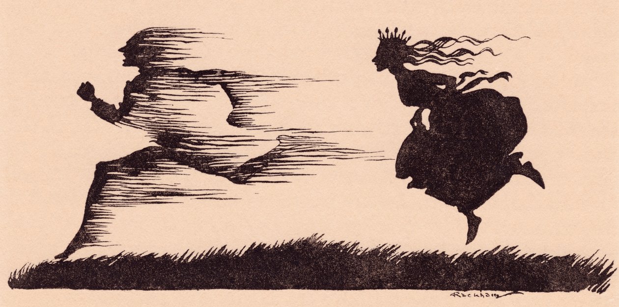 Det var ligesom om vinden havde fløjtet forbi. Illustration af Arthur Rackham fra Grimm