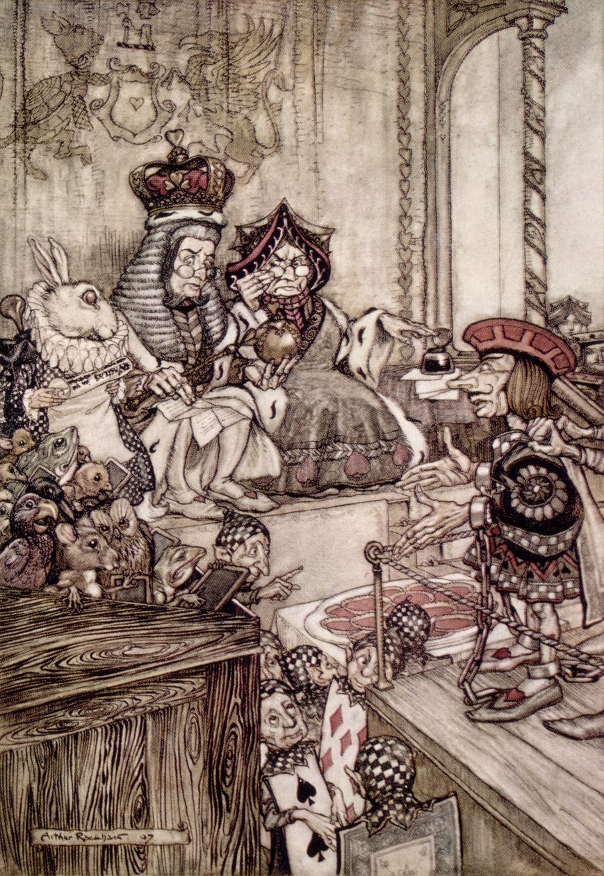 Knave foran kongen og hjerternes dronning, illustration til "Alice