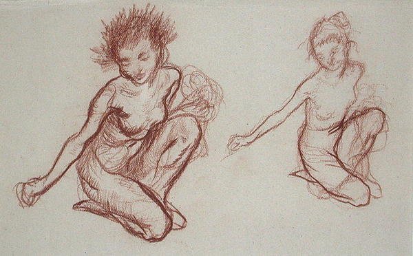 Kneeling Imp (sangvinsk på papir) af Arthur Rackham