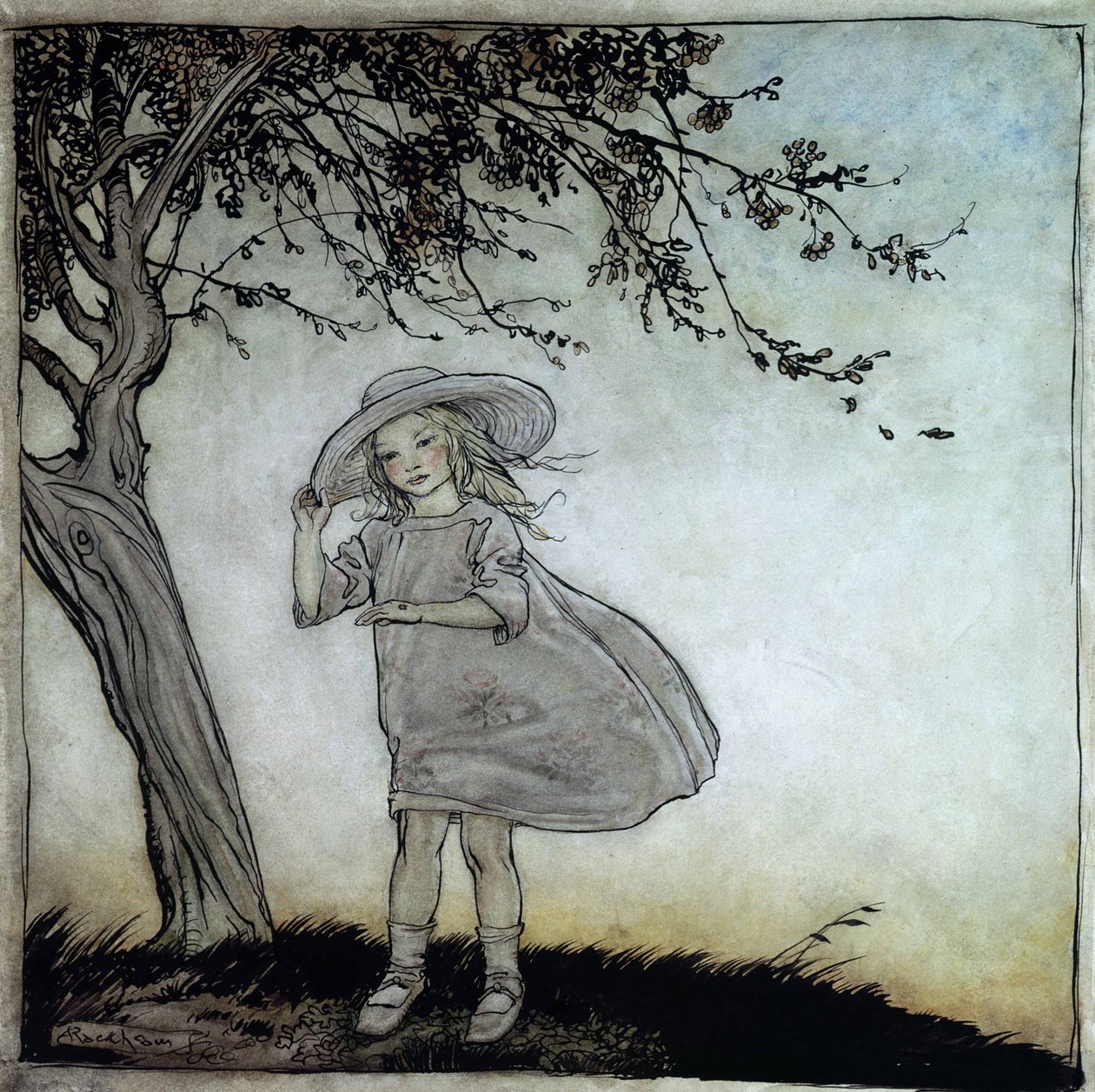 Ladybird, Ladybird Fly Away Home, illustration fra Mother Goose, the Old Nursery Rhymes, udgivet 1913 (pen og blæk & wc på papir) af Arthur Rackham