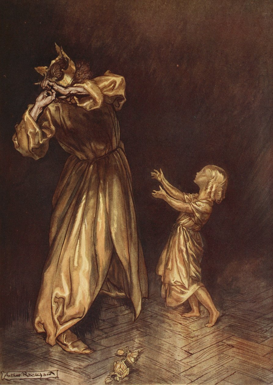 Lille Marygold var en gylden statue, illustration fra "A Wonder Book for Girls and Boys" af Nathaniel Hawthorne, 1928 af Arthur Rackham
