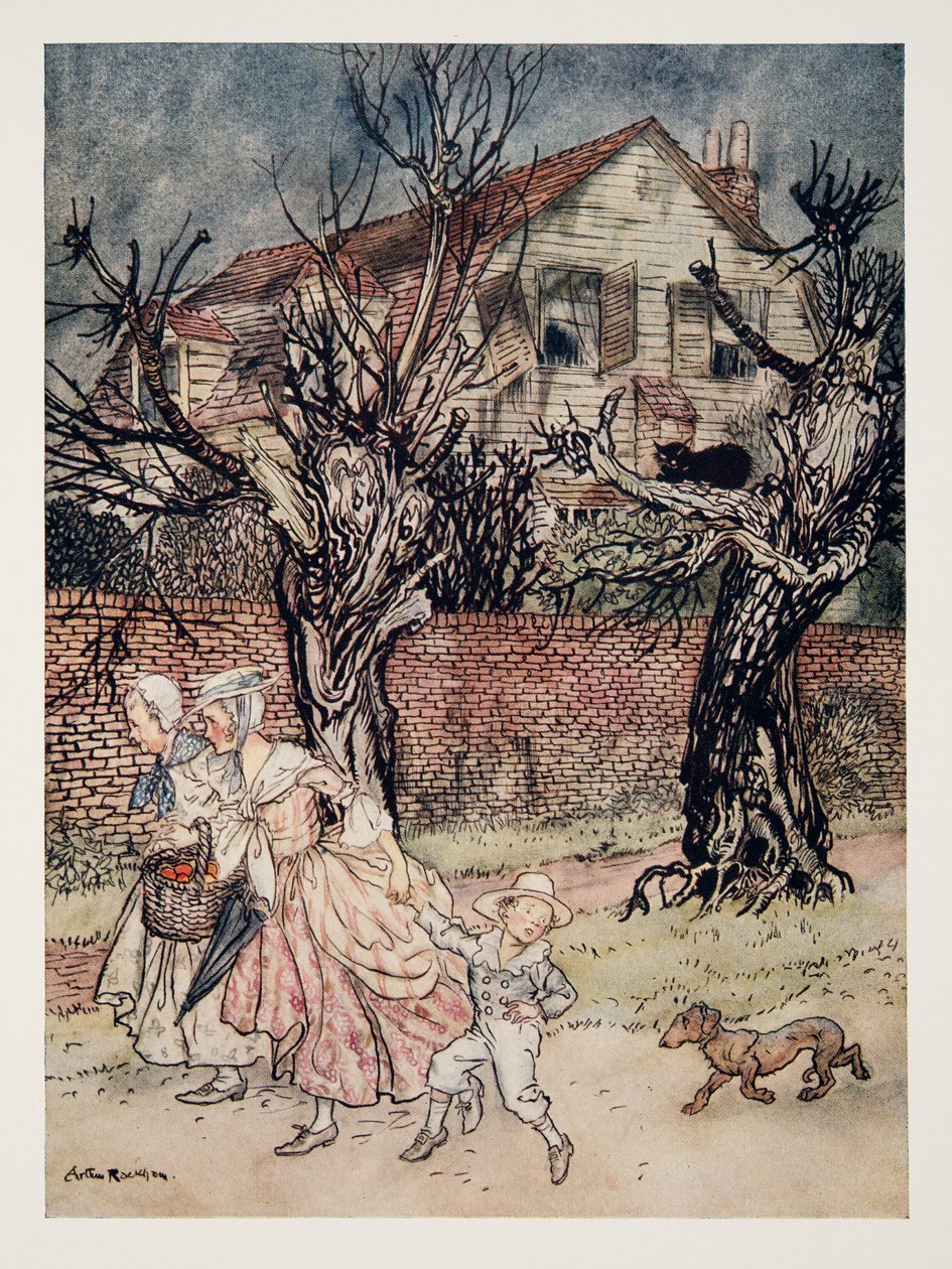 Forunderlige fortællinger om Haunted Fields og Haunted Brooks og Haunted Houses fra The Legend of Sleepy Hollow af Washington Irving (1783 - 1859), pub. 1928 af Arthur Rackham