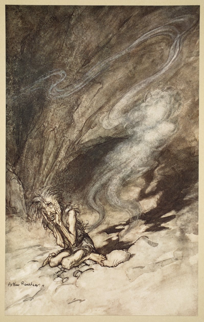 Mime vrider sig under de piskeslag, han får, illustration fra 