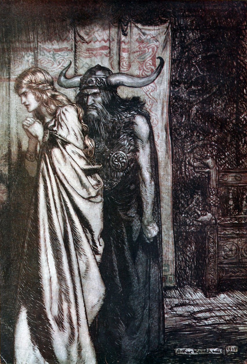 O kone forrådt jeg vil hævne de stoler bedraget! Illustration til Siegfried og The Twilight of t af Arthur Rackham