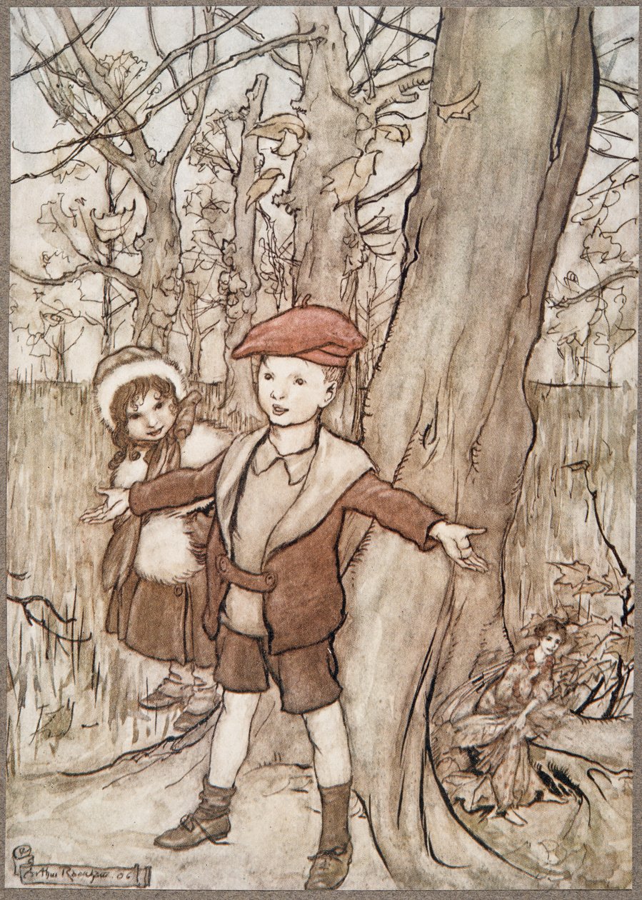 En dag blev de overhørt af en fe .. , fra Peter Pan i Kensington Gardens af J M Barrie (1860 - 1937), pub. 1906 af Arthur Rackham