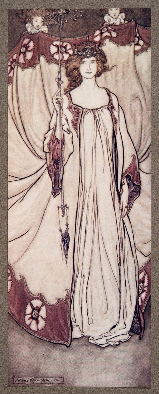 Dronning Mab, der regerer i haverne .., fra Peter Pan i Kensington Gardens af J M Barrie (1860 - 1937), pub. 1906 af Arthur Rackham