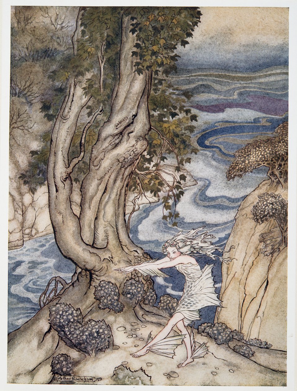 Gå ind i Ariel igen som en vandnymfe, illustration fra William Shakespeares The Tempest, pub. 1926 af Arthur Rackham