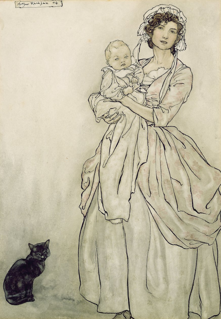 Rips datter og barnebarn, 1904 (wc med pen og blæk på papir) af Arthur Rackham