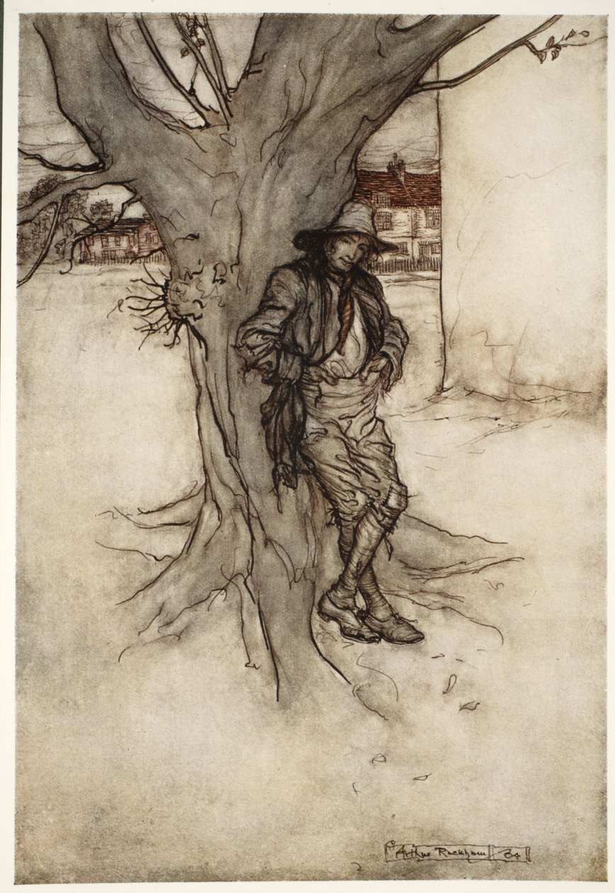 Rips søn, en præcis pendant til ham selv, da han gik op ad bjerget., fra Rip Van Winkle af Washington Irving, pub. 1910 af Arthur Rackham