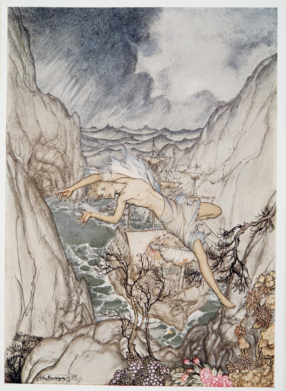 Sikkert i havnen ligger kongens skib, illustration fra William Shakespeares The Tempest, pub. 1926 af Arthur Rackham