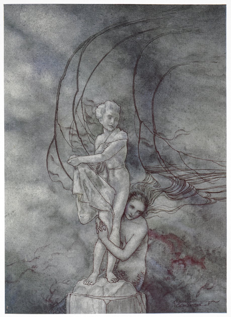 "Hun lagde sine arme om marmorfiguren, der var så lig prinsen". Illustration til historien, 