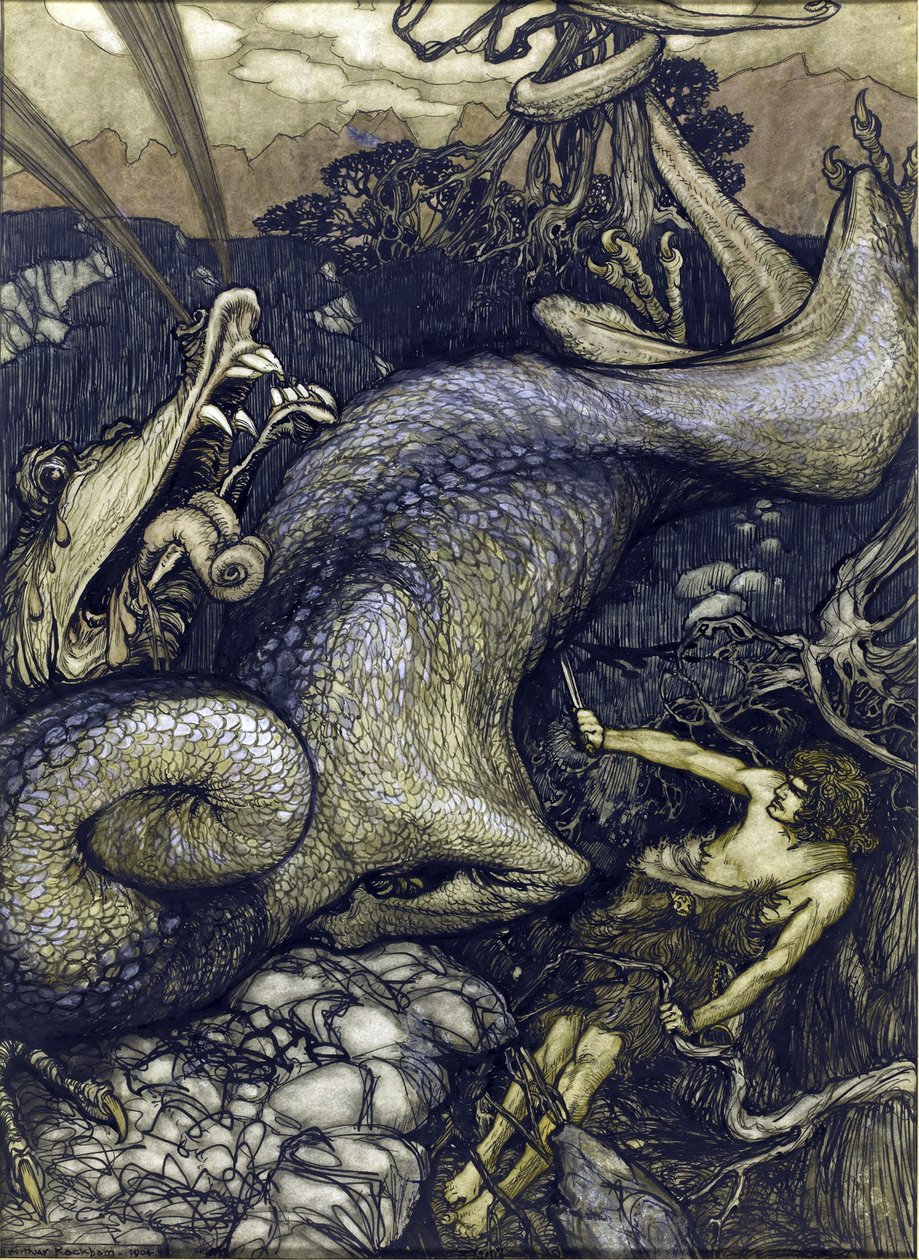 Dragedræberen Siegfried - Sigurd Dragedræberen af ​​Rackham, Arthur (1867-1939) af Arthur Rackham
