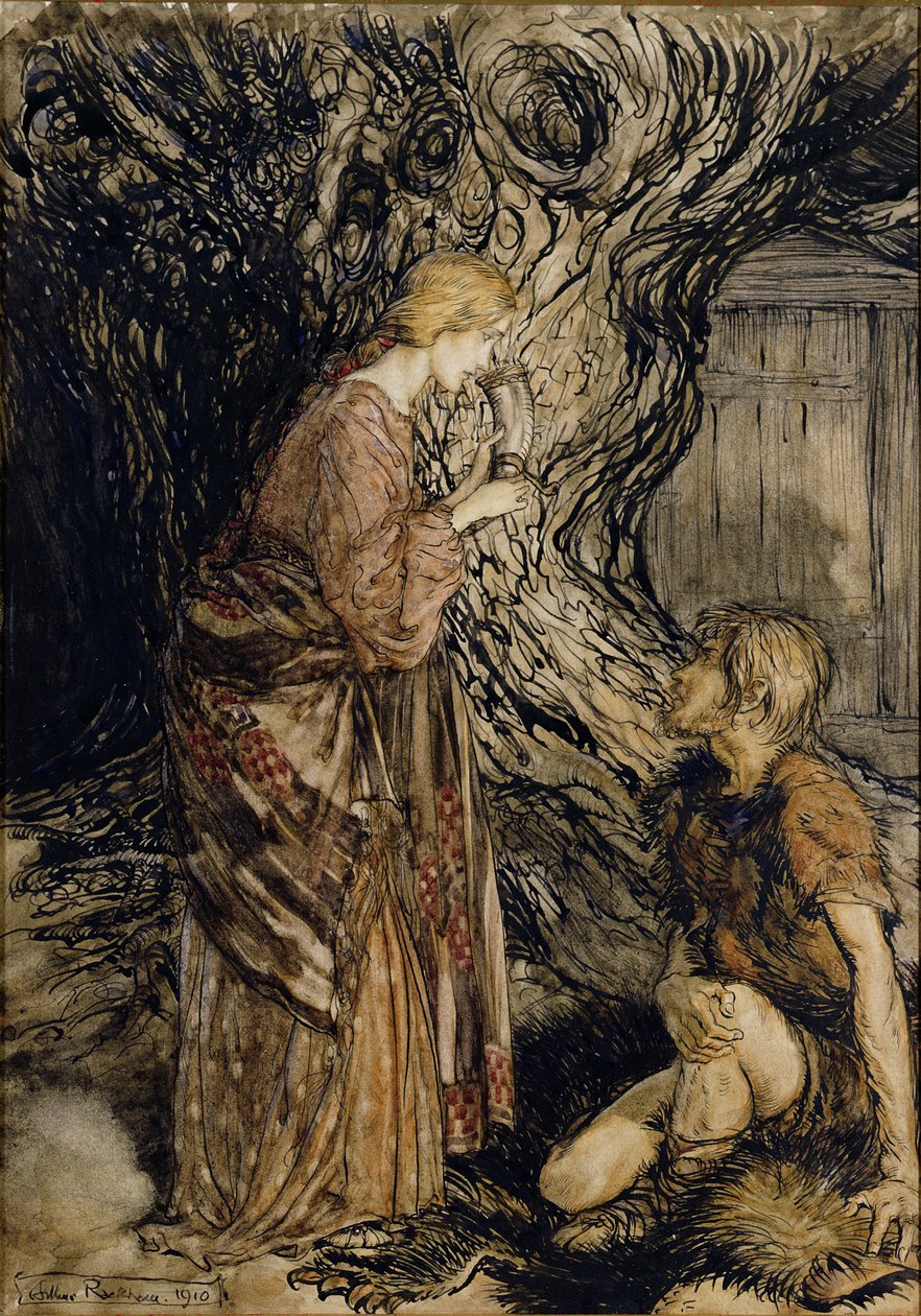 Siegmund og Sieglinde, Illustration fra Rhinegold og Valkyrien af Richard Wagner, Heinemann, 1910 (pen & blæk med wc på papir) af Arthur Rackham