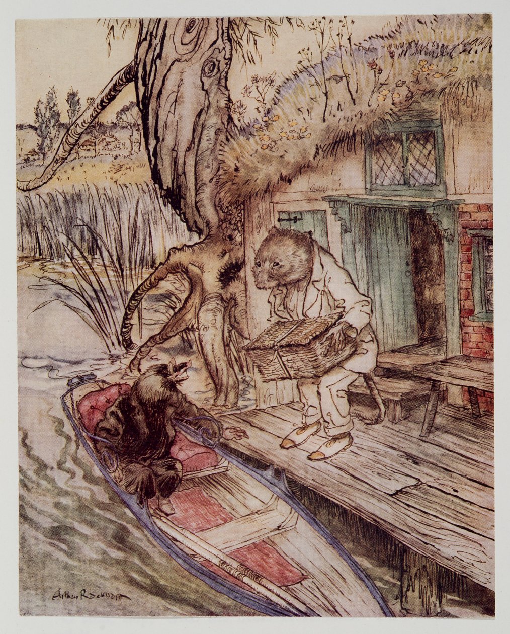 Sove that under your feet, sagde han til Mole, da han gik ned i båden, fra Wind in the Willows af Kenneth Grahame (1859 - 1932), pub. 1940 af Arthur Rackham