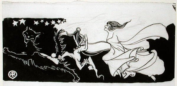 Starlight Frolics (pen og blæk på papir) af Arthur Rackham