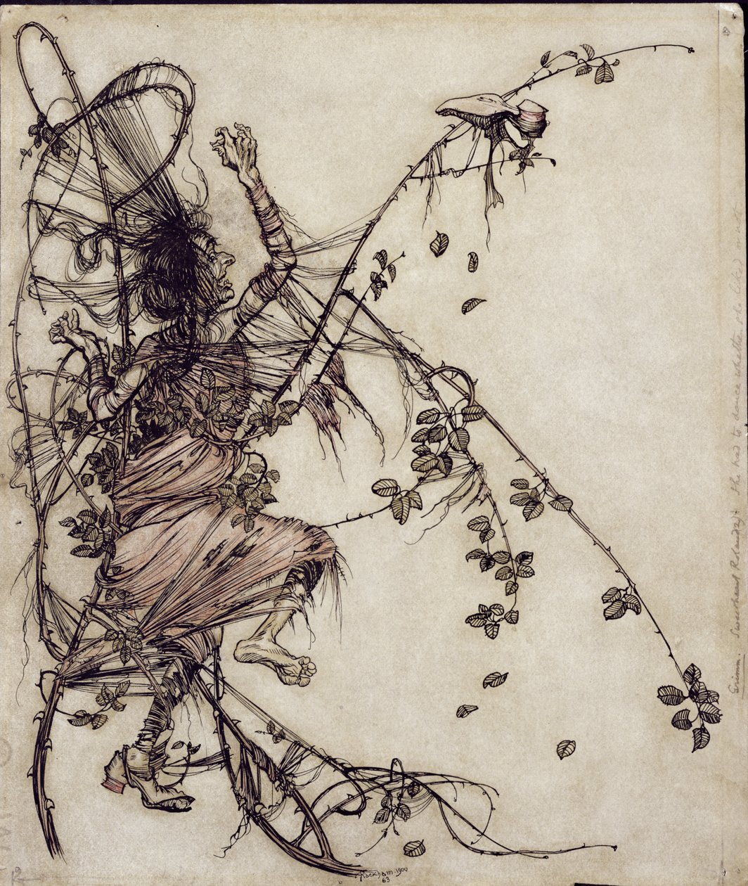 Sweetheart Roland, illustration fra The Brothers Grimm, oversat af Mrs Edgar Lewis, udgivet 1900 (pen og blæk & wc på papir) af Arthur Rackham