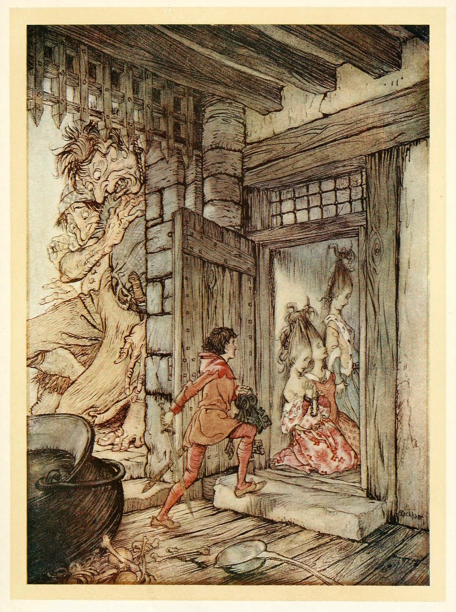 Ved at tage nøglerne til slottet låste Jack alle døre op, fra engelske Fairy Tales, pub. 1922. af Arthur Rackham