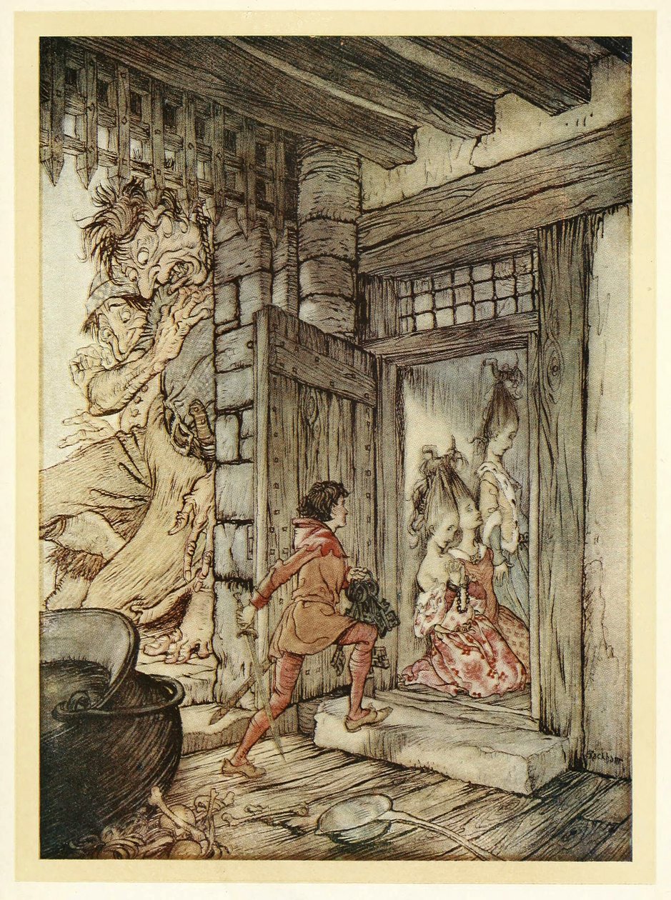 Ved at tage nøglerne til slottet låste Jack alle døre op, fra engelske Fairy Tales, pub. 1922 af Arthur Rackham