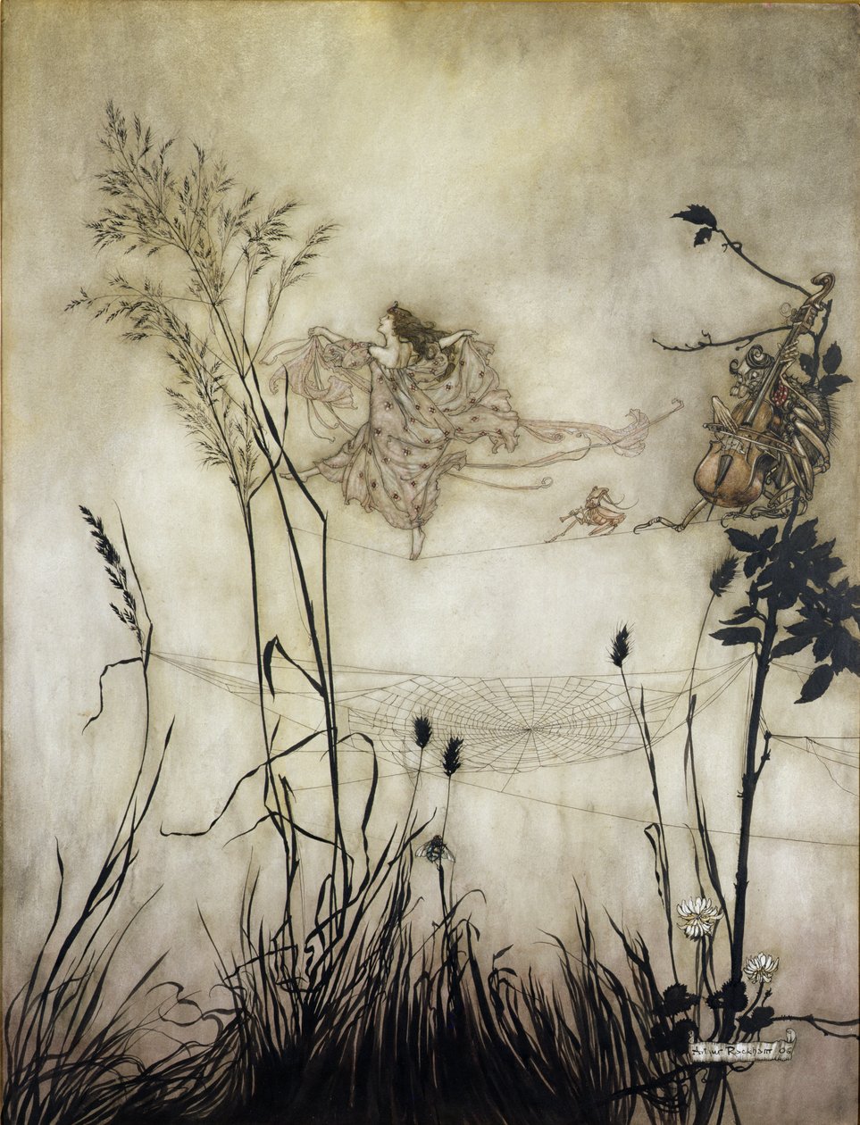 The Fairies are Exquisite Dancers, illustration i Peter Pan i Kensington Gardens af J.M Barrie (1860-1937) 1906 (pen & blæk med wc på papir) af Arthur Rackham