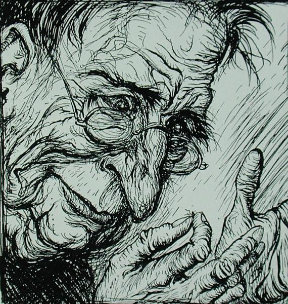 Lopperne og manden, illustration fra "Æsops fabler", udgivet af Heinemann af Arthur Rackham
