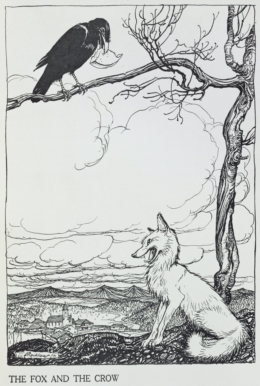 The Fox and the Crow, illustration fra 