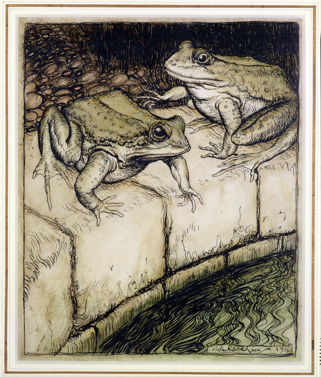 The Frogs and the Well, illustration fra Aesops Fables, udgivet 1912 (pen & blæk og wc på papir) af Arthur Rackham
