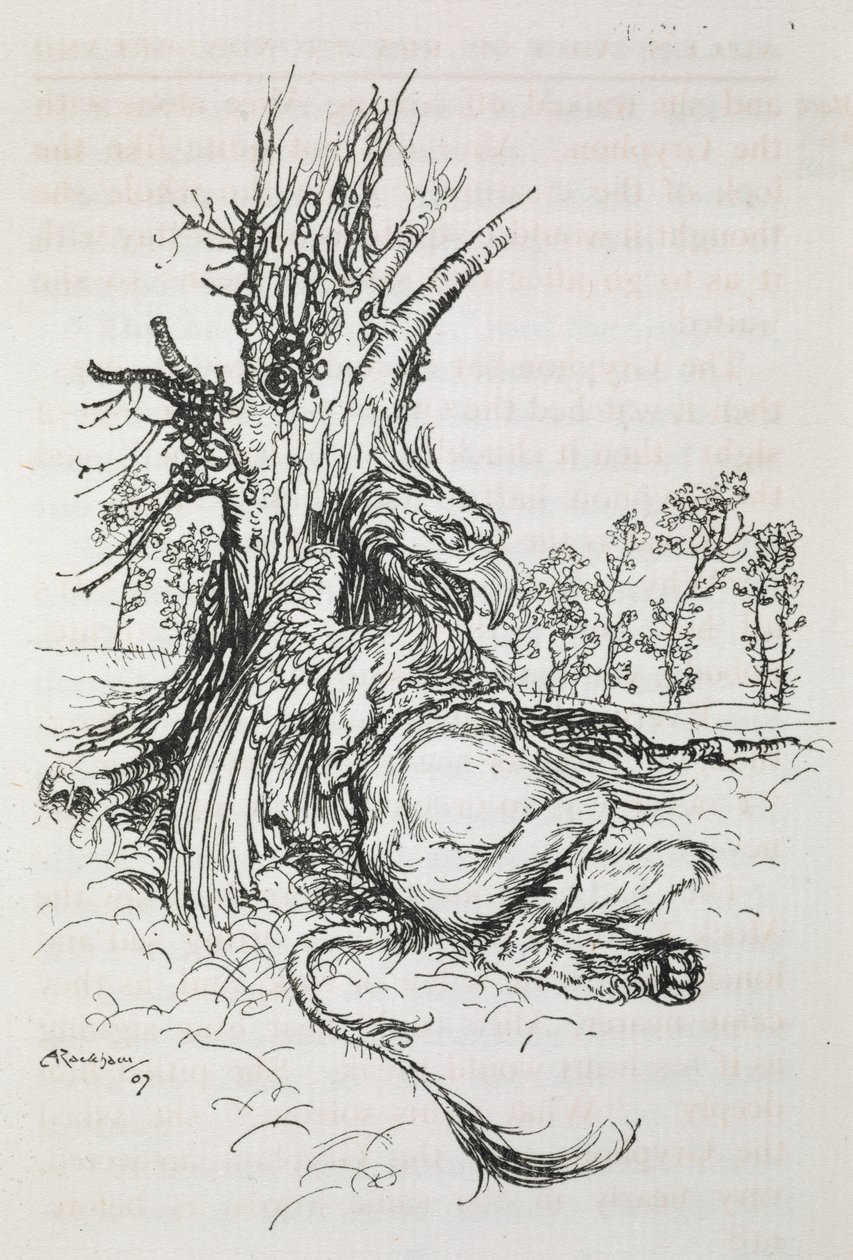 Gryfonen sidder op ad et træ af Arthur Rackham