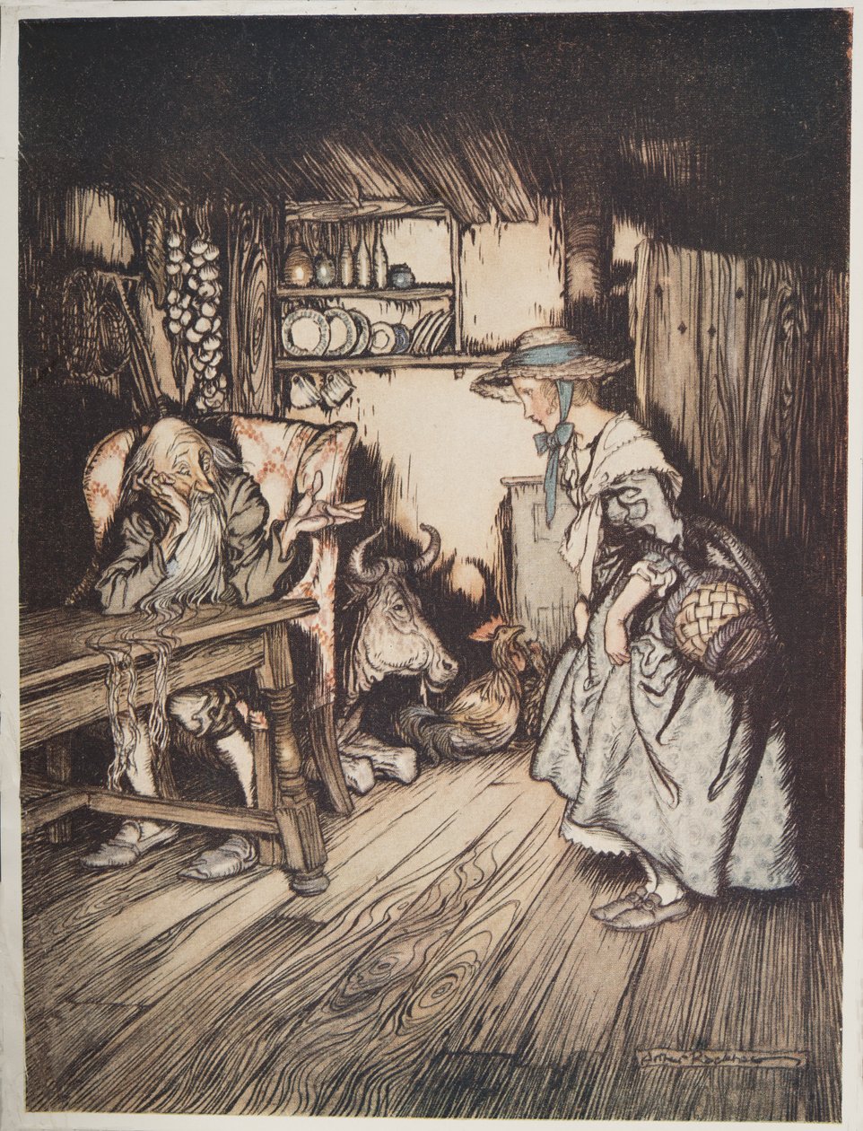 Hytten i skoven, fra Lillebror & Lillesøster og andre fortællinger af brødrene Grimm, pub.1917 af Arthur Rackham