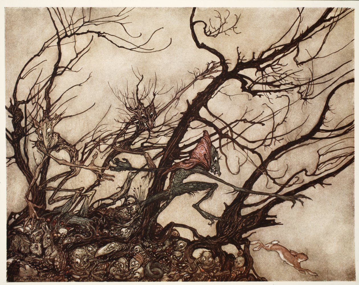 Indianerne betragtede dem som åndernes bolig., fra Rip Van Winkle af Washington Irving, pub. 1910 af Arthur Rackham