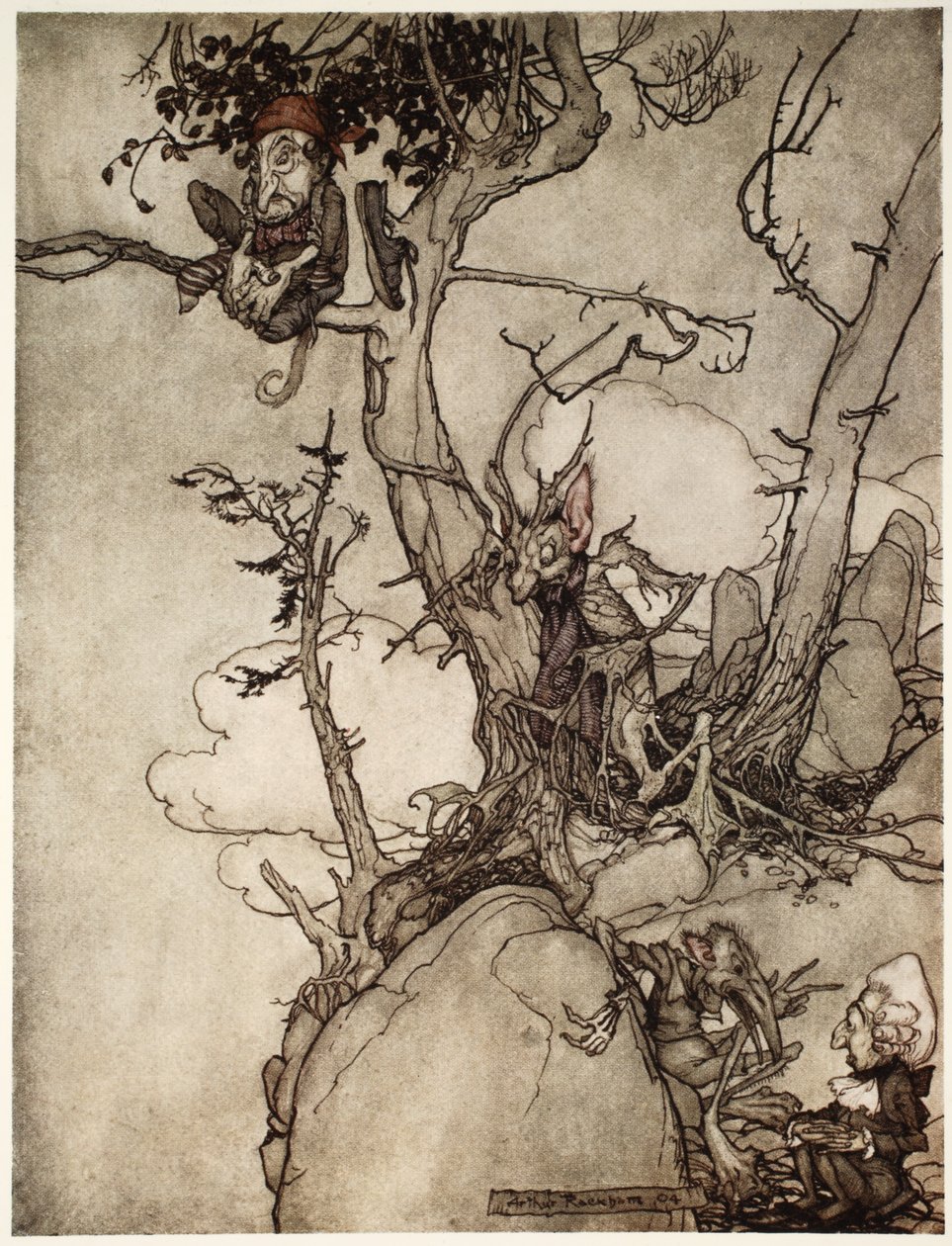 Kaatsberg- eller Catskill-bjergene har altid været en region fuld af fabel., fra Rip Van Winkle af Washington Irving, pub. 1910 af Arthur Rackham