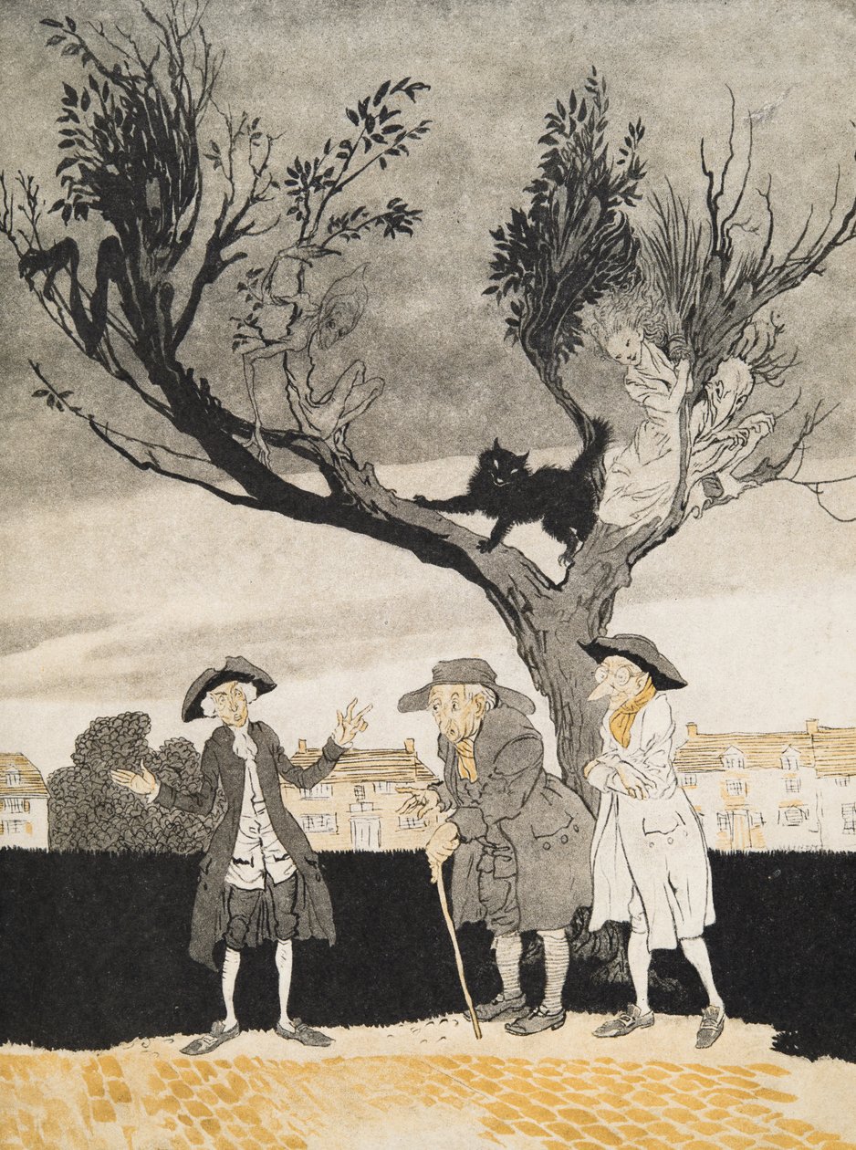 The Men of Sleepy Hollow (Inside Cover) fra The Legend of Sleepy Hollow af Washington Irving (1783 - 1859), pub. 1928 af Arthur Rackham