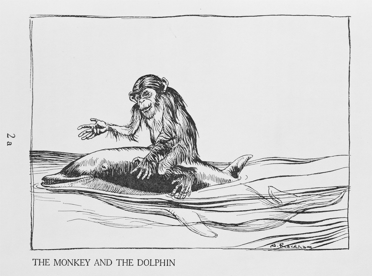 Aben og delfinen, illustration fra Aesops Fables, udgivet af Heinemann, 1912 af Arthur Rackham
