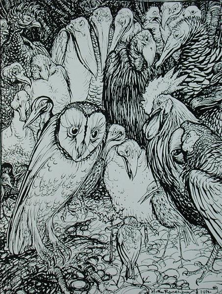 Uglen og fuglene, illustration fra 