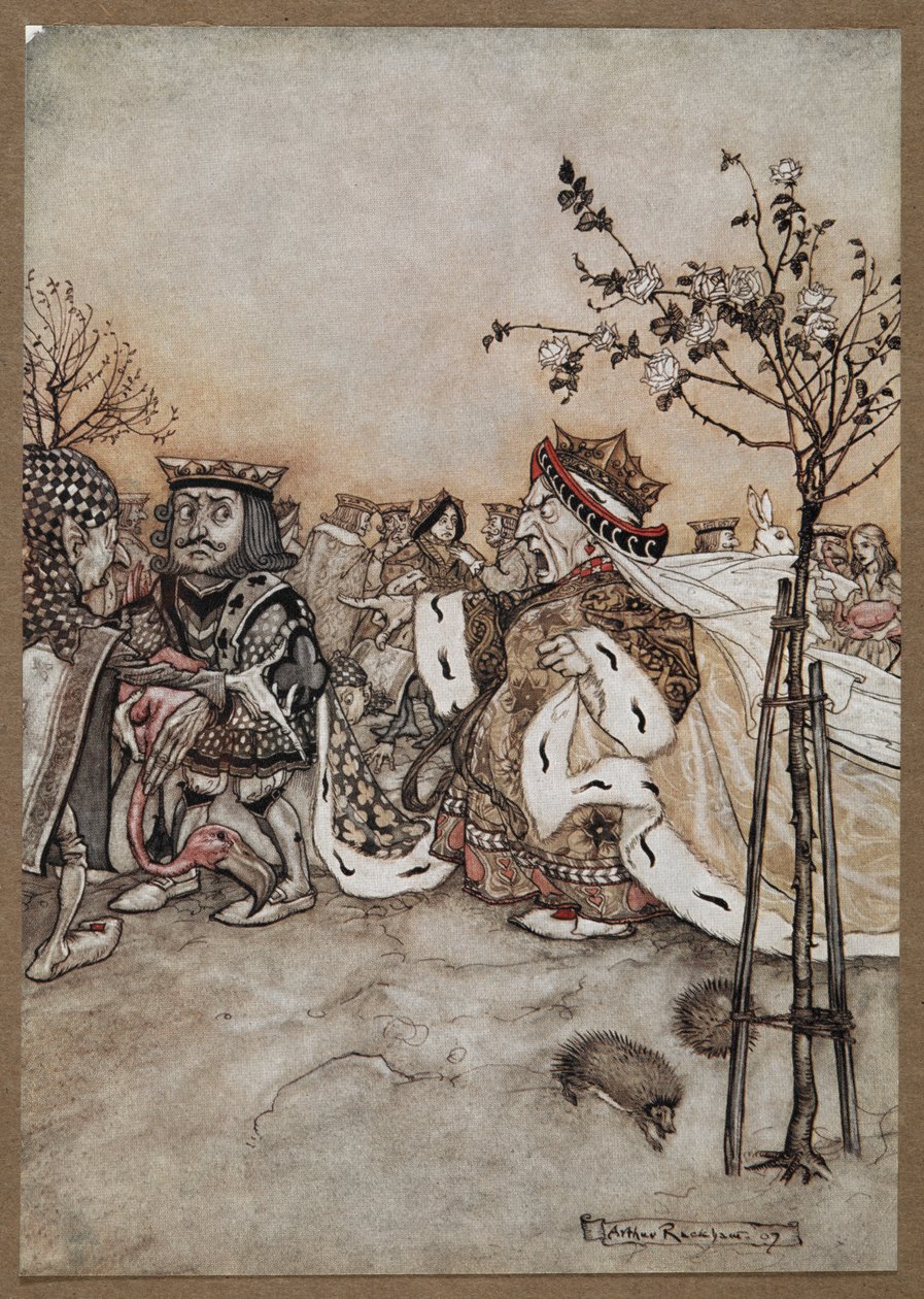 Hjertedronningen råber vredt efter spillet kroket af Arthur Rackham